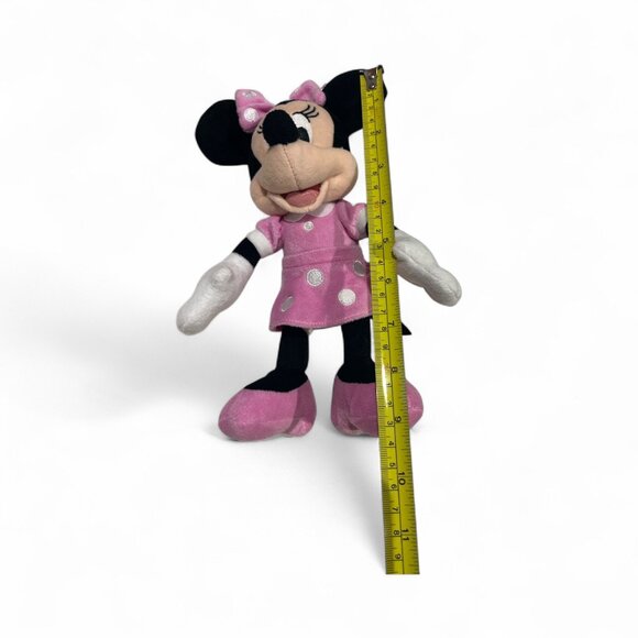 DISNEY Plush Minnie Mouse 9" Pink Polka Dot Dress Pink Shoes and Bow Mickey - Picture 7 of 8